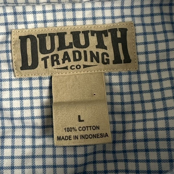 Duluth Trading Mens Blue‎ White Check Long Sleeve Button Down Shirt Size Large - Picture 3 of 3